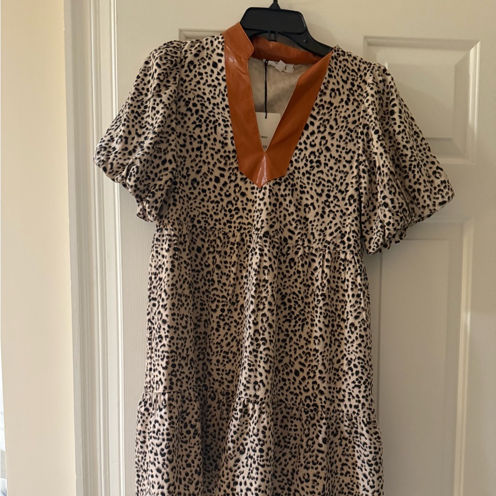 Leopard Print Puff Sleeve Dress by THML Clothing.